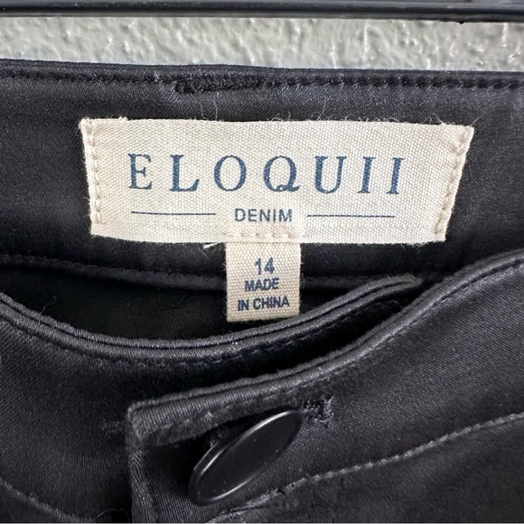 ELOQUII Coated Black Denim Jeans Women’s Size 14 Straight Leg NWT - Picture 3 of 7